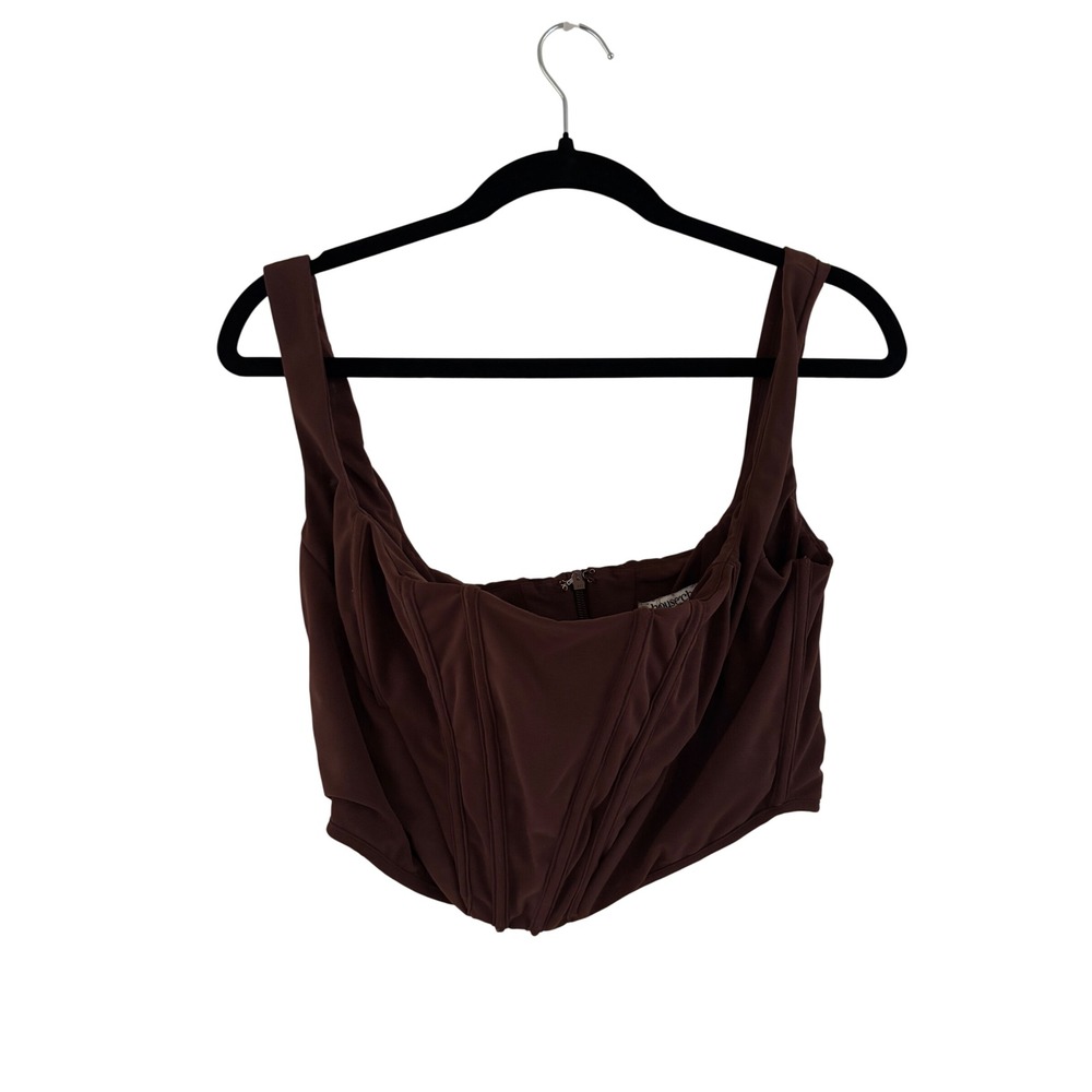 House of CB London Brown Corset Crop Top Boned Scoop Neck Zipper Back Size L